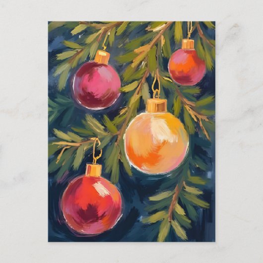 クリスマスツリーオーナメント水彩 シーズンポストカード (正面)