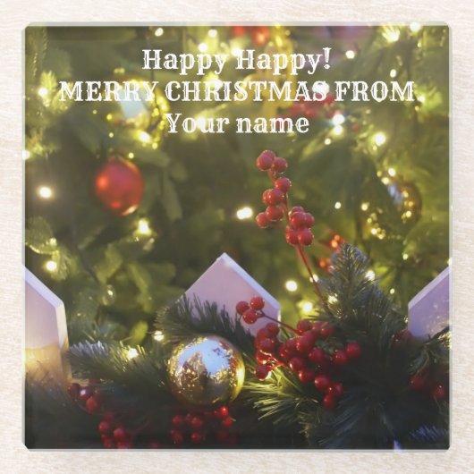 クリスマスツリーオーナメント ガラスコースター (正面)