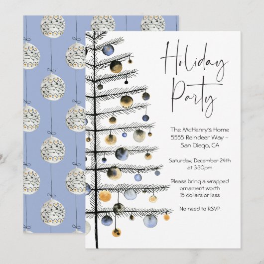クリスマスツリーオーナメント ホリデーパーティー 招待状 (正面/裏面)