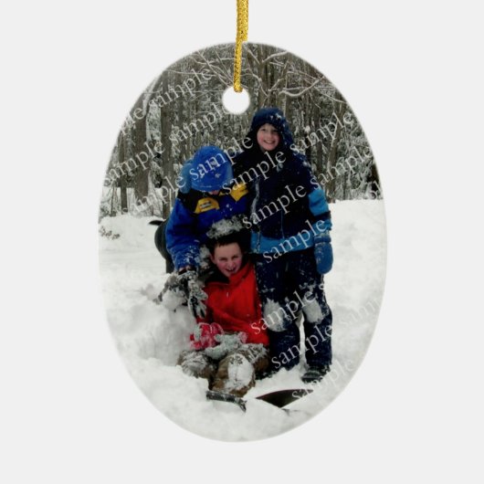 クリスマスツリーオーバル写真テンプレートオーナメント セラミックオーナメント (正面)