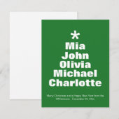 クリスマスツリーカスタムの緑の家族の名前カード (正面/裏面)