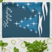 クリスマスツリーカスタムタオルの青いホリデーティータオル キッチンタオル (折り畳み)