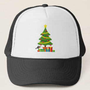 クリスマスツリーカラフルの下のロビンとプレゼント キャップ