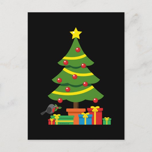 クリスマスツリーカラフルの下のロビンとプレゼント ポストカード (正面)