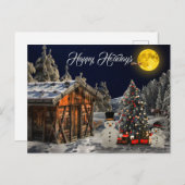クリスマスツリーカラフルホームホワイト雪だるま ポストカード (正面/裏面)