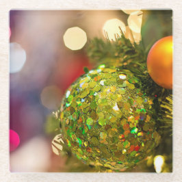 クリスマスツリーカラフル飲料 ガラスコースター