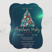 クリスマスツリーカラフル、ボールクリスマス会社 招待状 (正面/裏面)