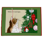 クリスマスツリーカリコキャットオーナメント おもしろい ラージペーパーバッグ (正面)
