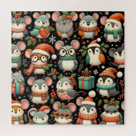 クリスマスツリーカワイイカラフルミストレネズミ ジグソーパズル