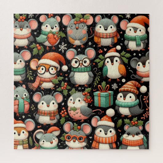 クリスマスツリーカワイイカラフルミストレネズミ ジグソーパズル (縦)