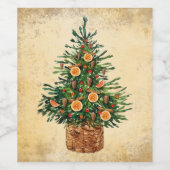 クリスマスツリーカントリーファームハウスシンプル ワインラベル (シングルラベル)