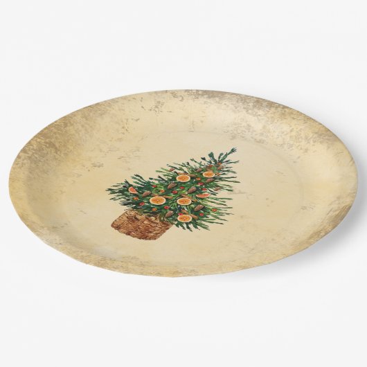 クリスマスツリーカントリー伝統的シンプル ペーパープレート (アングル)