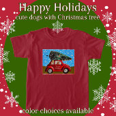 クリスマスツリーカーと可愛いハッピーホリデーズドッグ Tシャツ