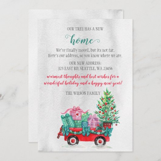 クリスマスツリーカート引っ越しましたホリデーカード (正面/裏面)