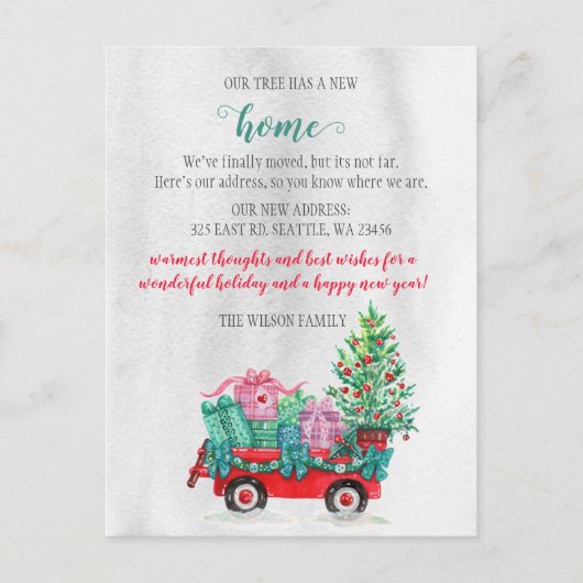 クリスマスツリーカート引っ越しましたホリデームービング ポストカード (正面)