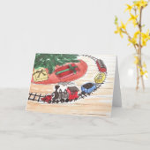 クリスマスツリーカードのまわりで置かれる列車 カード (黄色い花)