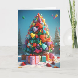 クリスマスツリーカードの虹色のハート シーズンカード