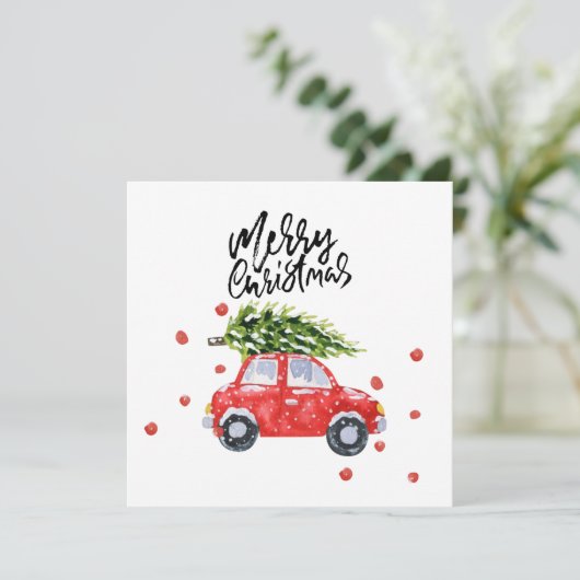 クリスマスツリーカード付きメリークリスマスレッドカー (スタンド正面)