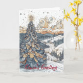 クリスマスツリーカード付き雪景色 カード (黄色い花)