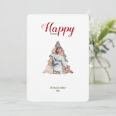 クリスマスツリーカード 家族写真 ホリデーシーズン (スタンド正面)