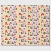 クリスマスツリーカーハウスイラストレーションパターン ラッピングペーパー (フラット)