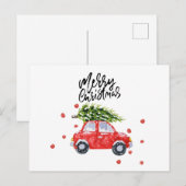 クリスマスツリーカー付きメリークリスマスレッドカー ポストカード (正面/裏面)