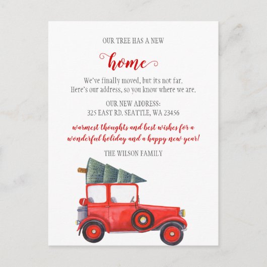 クリスマスツリーカー引っ越しましたホリデームービング ポストカード (正面)