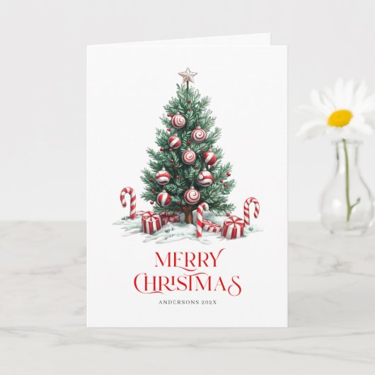 クリスマスツリーキャンディケーンメリークリスマス カード (小さな植物)