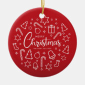 クリスマスツリーキャンディーケインオーナメントホワイトレッド セラミックオーナメント (正面)