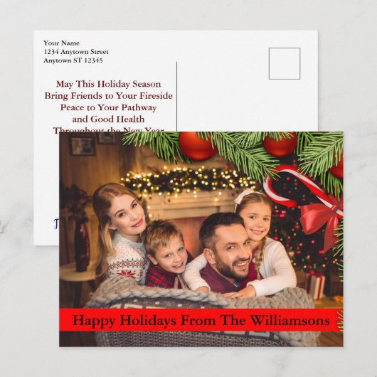 クリスマスツリーキャンディーケイン縁どハッピングホリデー ポストカード (正面/裏面)