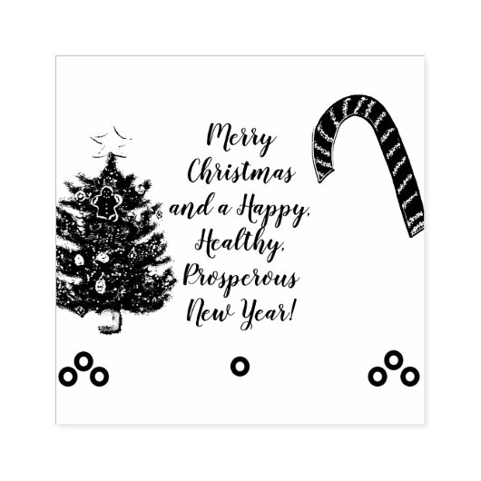 クリスマスツリーキャンディーケーンの挨拶 ラバースタンプ (インプリント)