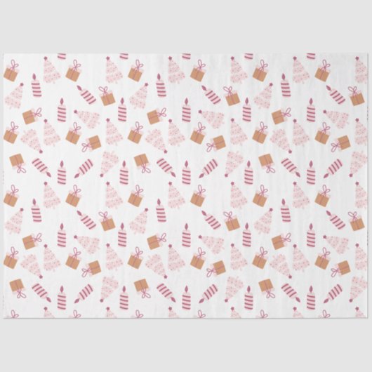 クリスマスツリーキャンドルギフトピンク茶色のクリスマス 薄葉紙 (正面)