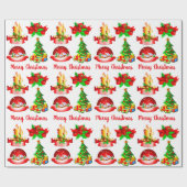 クリスマスツリーキャンドルススノーグローブ&リボン ラッピングペーパー (フラット)