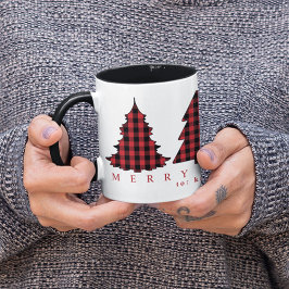 クリスマスツリーキュートホリデーバッファローチェックパターン マグカップ