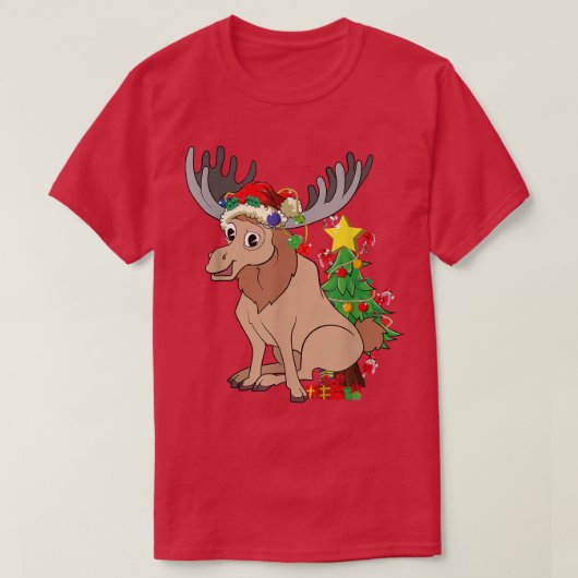クリスマスツリーキュートムースフォレスト動物愛好家クリスマス Tシャツ (デザイン正面)