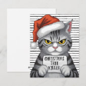 クリスマスツリーキラー面白い猫 シーズンカード (正面/裏面)