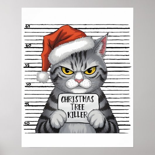 クリスマスツリーキラー面白い猫 ポスター (正面)