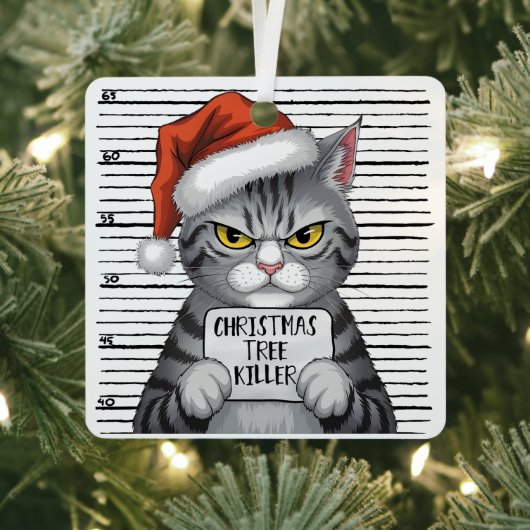 クリスマスツリーキラー・面白い猫 メタルオーナメント (インサイチュ)
