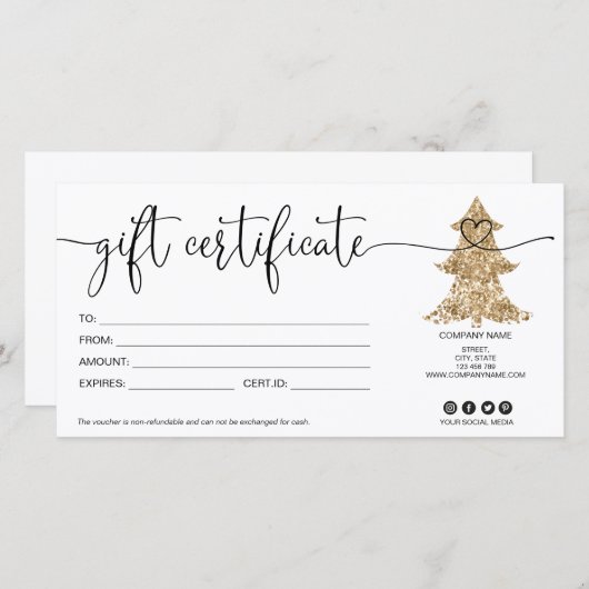 クリスマスツリーギフトカード証明書グリッター (正面/裏面)