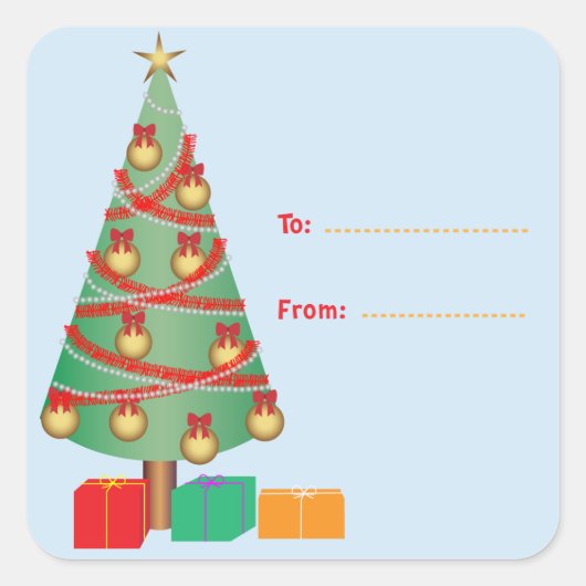 クリスマスツリーギフトタグスクエアステッカー スクエアシール (正面)
