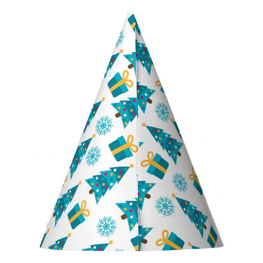 クリスマスツリーギフトパターンブルーイエロー | ホリデー パーティーハット (裏面)