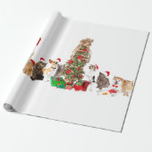 クリスマスツリーギフトラップ付き動物サンタ帽子 ラッピングペーパー (アンロールド)