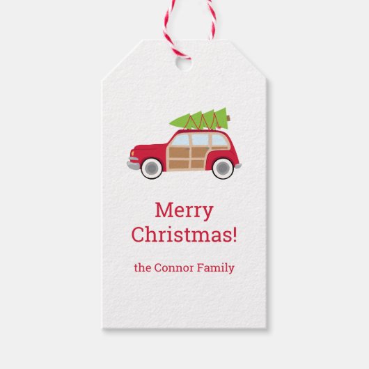 クリスマスツリーギフト付きヴィンテージカーラベル ギフトタグ (正面)