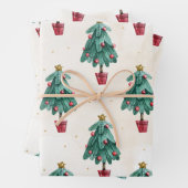 クリスマスツリーギフト、男性の女性と子供、クリスマスギフト ラッピングペーパーシート (インサイチュ)