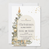 クリスマスツリークラシックスススススパークルグリーンエレガント金ゴールド 招待状 (正面)