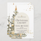 クリスマスツリークラシックスススススパークルグリーンエレガント金ゴールド 招待状 (正面/裏面)