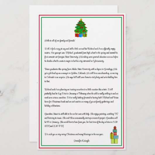 クリスマスツリークラシックニュースレターレッドグリーンカスタム (正面/裏面)