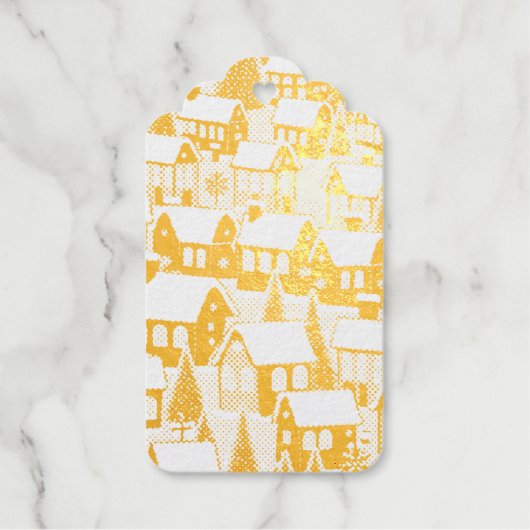 クリスマスツリークリスマスの村の雪の写真RSVPカード ギフトタグ (正面)