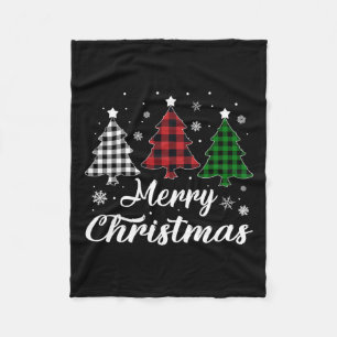 クリスマスツリークリスマスバッファロープレイドレッドホワイトグリーン フリースブランケット