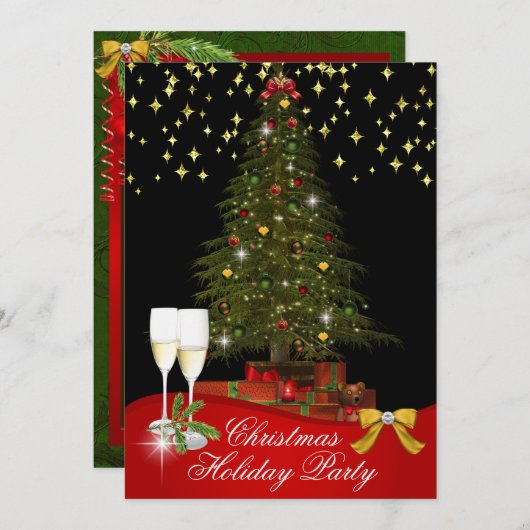 クリスマスツリークリスマスホリデーパーティー 招待状 (正面/裏面)